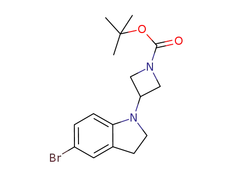 Molecular Structure of 1194732-22-3 (3-(5-bromo-2,3-dihydro-indol-1-yl)-azetidine-1-carboxylic acid tert-butyl ester)