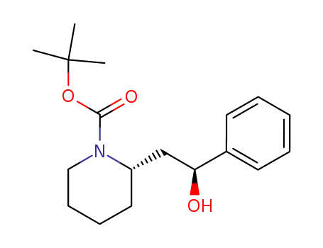 Molecular Structure of 639458-44-9 (1-Piperidinecarboxylic acid, 2-[(2S)-2-hydroxy-2-phenylethyl]-,
1,1-dimethylethyl ester, (2S)-)