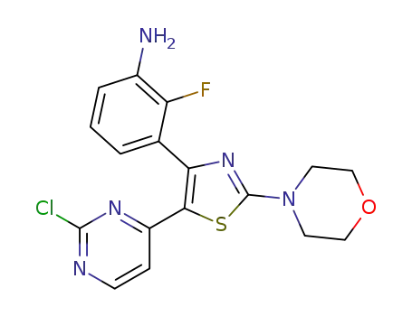 Molecular Structure of 1195768-34-3 (3-(5-(2-chloropyrimidin-4-yl)-2-morpholinothiazol-4-yl)-2-fluoroaniline)