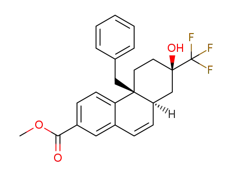 Molecular Structure of 1400927-12-9 ((4bS,7R,8aS)-methyl 4b-benzyl-7-hydroxy-7-(trifluoromethyl)-4b,5,6,7,8,8a-hexahydrophenanthrene-2-carboxylate)