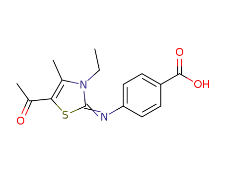 Molecular Structure of 1146977-42-5 (4-{[5-acetyl-3-ethyl-4-methyl-1,3-thiazol-2(3H)-ylidene]amino}benzoic acid)