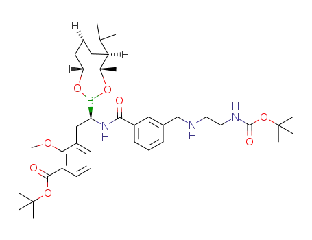 Molecular Structure of 1256336-66-9 (3-[2-{3-((2-tert-butoxycarbonylamino-ethylamino)-methyl)-benzoylamipo}-2-(2,9,9-trimethyl-3,5-dioxa-4-bora-tricyclo[6.1.1.0(2,6)]dec-4-yl)-ethyl]-2-methoxy-benzoic acid tert-butyl ester)