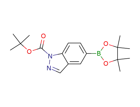 Molecular Structure of 864771-44-8 (TERT-BUTYL 5-(4,4,5,5-TETRAMETHYL-1,3,2-DIOXABOROLAN-2-YL)-1H-INDAZOLE-1-CARBOXYLATE)