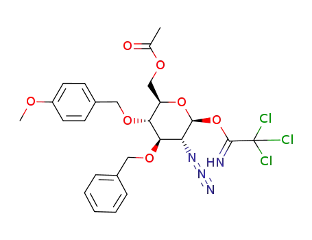 Acetic acid (2R,3S,4R,5R,6S)-5-azido-4-benzyloxy-3-(4-methoxy-benzyloxy)-6-(2,2,2-trichloro-acetimidoyloxy)-tetrahydro-pyran-2-ylmethyl ester