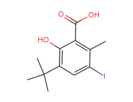Molecular Structure of 61439-06-3 (Benzoic acid, 3-(1,1-dimethylethyl)-2-hydroxy-5-iodo-6-methyl-)
