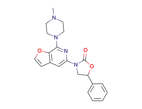 Molecular Structure of 1325189-13-6 (3-[7-(4-methylpiperazin-1-yl)furo[2,3-c]pyridin-5-yl]-5-phenyl-1,3-oxazolidin-2-one)