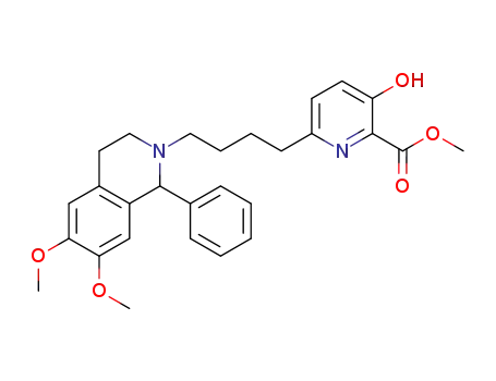 Molecular Structure of 1310031-63-0 (methyl 6-(4-(6,7-dimethoxy-1-phenyl-3,4-dihydroisoquinolin-2(1H)-yl)butyl)-3-hydroxypicolinate)