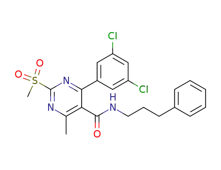 Molecular Structure of 404569-74-0 (5-Pyrimidinecarboxamide,
4-(3,5-dichlorophenyl)-6-methyl-2-(methylsulfonyl)-N-(3-phenylpropyl)-)