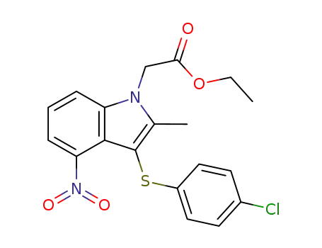 Molecular Structure of 628737-13-3 (1H-Indole-1-acetic acid, 3-[(4-chlorophenyl)thio]-2-methyl-4-nitro-, ethyl
ester)
