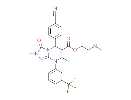 Molecular Structure of 1333000-79-5 (5-(4-cyanophenyl)-2,7-dimethyl-3-oxo-8-(3-trifluoromethyl phenyl)-2,3,5,8-tetrahydro-[1,2,4]triazolo[4,3-a]pyrimidine-6-carboxylic acid 2-dimethylaminoethyl ester)