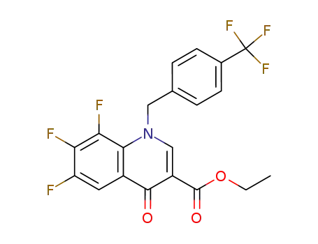 Molecular Structure of 214602-42-3 (ethyl-6,7,8-trifluoro-4-oxo-1-(4-(trifluoromethyl)benzyl)-1,4-dihydroquinoline-3-carboxylate)