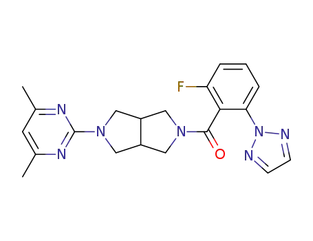 Molecular Structure of 1293281-49-8 ([5-(4,6-dimethyl-pyrimidin-2-yl)-hexahydro-pyrrolo[3,4-c]pyrrol-2-yl]-(2-fluoro-6-[1,2,3]triazol-2-yl-phenyl)-methanone)