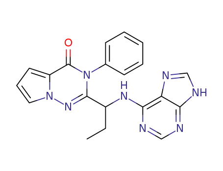 Molecular Structure of 1404199-25-2 (racemic 2-(1-(9H-purin-6-ylamino)propyl)-3-phenylpyrrolo[1,2-f][1,2,4]triazin-4(3H)-one)