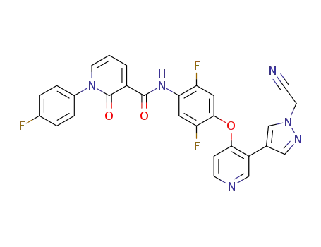 Molecular Structure of 1345855-08-4 (N-(4-(3-(1-(cyanomethyl)-1H-pyrazol-4-yl)pyridin-4-yloxy)-2,5-difluorophenyl)-1-(4-fluorophenyl)-2-oxo-1,2-dihydropyridine-3-carboxamide)