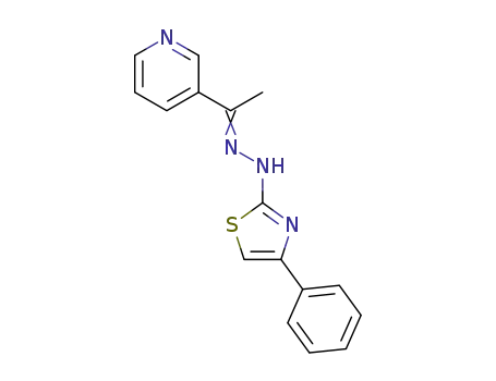Molecular Structure of 957761-58-9 (4-phenyl-2-(2-(1-(pyridin-3-yl)ethylidene)hydrazinyl)thiazole)