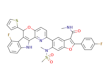 5-(7-fluoro-6-(thiophen-2-yl)-6,11-dihydropyrido[2',3':5,6]pyrano[4,3-b]indol-2-yl)-2-(4-fluorophenyl)-N-methyl-6-(N-methylmethylsulfonamido)benzofuran-3-carboxamide