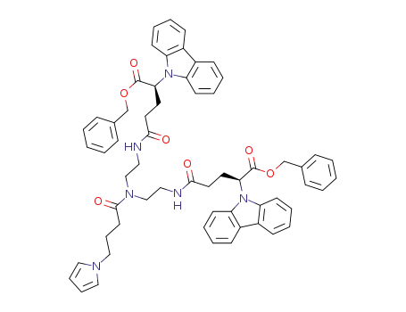 Molecular Structure of 1346772-34-6 ((2S)-4-(2-[[2-((S)-4-benzyloxycarbonyl-4-(carbazol-9-yl)-butyrylamino)-ethyl]-(4-(pyrrol-1-yl)-butyryl)amino]-ethylcarbamoyl)-2-(carbazol-9-yl)-butyric acid benzyl ester)