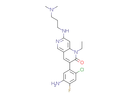 Molecular Structure of 1442470-55-4 (3-(5-amino-2-chloro-4-fluorophenyl)-7-(3-( dimethylamino)propylamino)-1-ethyl-1,6-naphthyridin-2(1H)-one)