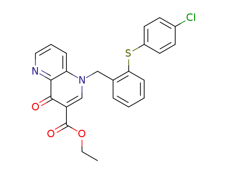 Molecular Structure of 1617540-16-5 (ethyl 1-(2-(4-chlorophenylthio)benzyl)-4-oxo-1,4-dihydro-1,5-naphthyridine-3-carboxylate)