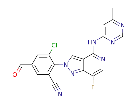 3-chloro-2-[7-fluoro-4-(6-methylpyrimidin-4-ylamino)pyrazolo[4,3-c]pyridin-2-yl]-5-formylbenzonitrile