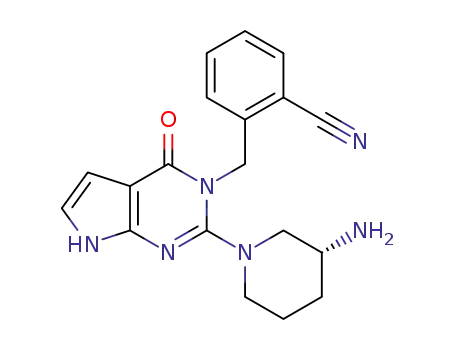 Molecular Structure of 1245810-97-2 (2-((2-((R)-3-aminopiperidin-1-yl)-4-oxo-4,7-dihydro-3H-pyrrolo[2,3-d]pyrimidin-3-yl)methyl)benzonitrile)