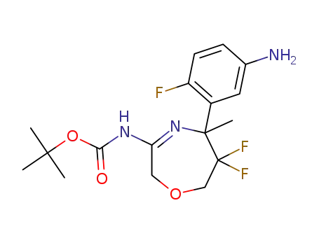 Molecular Structure of 1262860-36-5 (tert-butyl 5-(5-amino-2-fluorophenyl)-6,6-difluoro-5-methyl-2,5,6,7-tetrahydro-1,4-oxazepin-3-ylcarbamate)