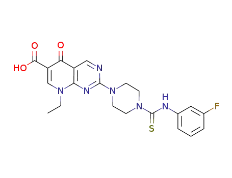 Molecular Structure of 1206482-84-9 (2-(4-{[(3-fluorophenyl)amino]carbonothioyl}-1-piperazinyl)-8-ethyl-5-oxo-5,8-dihydropyrido[2,3-d]pyrimidine-6-carboxylic acid)