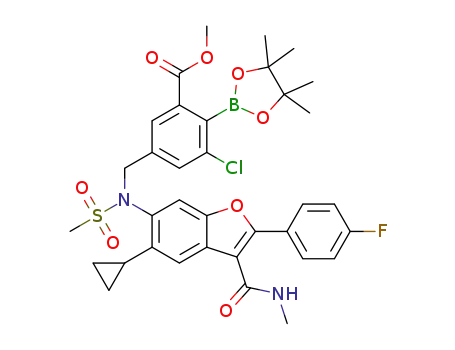 methyl 3-chloro-5-((N-(5-cyclopropyl-2-(4-fluorophenyl)-3-(methylcarbamoyl)benzofuran-6-yl)methylsulfonamido)methyl)-2-(4,4,5,5-tetramethyl-1,3,2-dioxaborolan-2-yl)benzoate