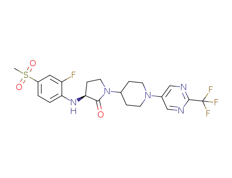 Molecular Structure of 1351167-68-4 ((S)-3-(2-fluoro-4-(methylsulfonyl)phenylamino)-1-(1-(2-(trifluoromethyl)pyrimidin-5-yl)piperidin-4-yl)pyrrolidin-2-one)