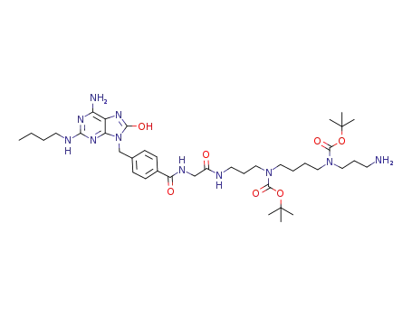 N<sub>5</sub>,N<sub>10</sub>-diBoc-N<sub>14</sub>-[4-((6-amino-2-(butylamino)-8-hydroxy-9H-purin-9-yl)methyl)-N-(2-amino-2-oxoethyl)benzamido]spermine
