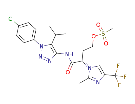 Molecular Structure of 1613396-53-4 ([(3S)-4-[[1-(4-chlorophenyl)-5-isopropyl-triazol-4-yl]amino]-3-[2-methyl-4-(trifluoromethyl)imidazol-1-yl]-4-oxo-butyl]methanesulfonate)