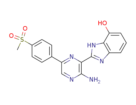 Molecular Structure of 1232410-76-2 (2-(3-amino-6-(4-(methylsulfonyl)phenyl)pyrazin-2-yl)-1H-benzo[d]imidazol-7-ol)