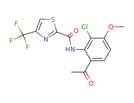 Molecular Structure of 1180495-36-6 (N-(6-acetyl-2-chloro-3-methoxyphenyl)-4-trifluoromethylthiazole-2-carboxamide)
