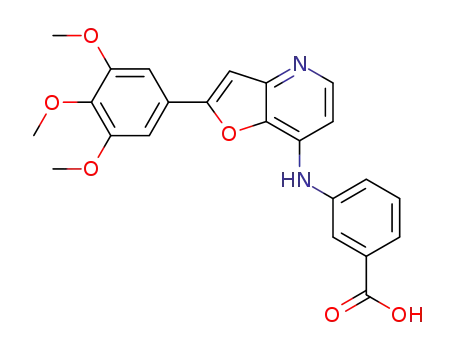 Molecular Structure of 1360904-71-7 (3-[[2-(3,4,5-trimethoxyphenyl)furo[3,2-b]pyridin-7-yl]amino]benzoic acid)