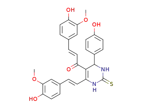 Molecular Structure of 1373886-21-5 (5-(4-hydroxy-3-methoxyphenylethylenecarbonyl)-6-(4-hydroxy-3-methoxyphenylethylene)-4-(4-hydroxyphenyl)-3,4-dihydropyrimidin-2(1H)-thione)