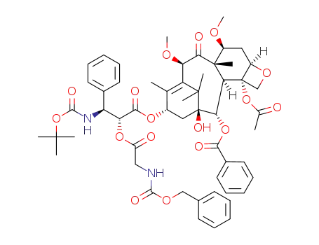 (2aR,4S,4aS,6R,9S,11S,12S,12aR,12bS)-12b-acetoxy-9-(((2R,3S)-2-((((benzyloxy)carbonyl)glycyl)oxy)-3-((tert-butoxycarbonyl)amino)-3-phenylpropanoyl)oxy)-11-hydroxy-4,6-dimethoxy-4a,8,13,13-tetramethyl-5-oxo-2a,3,4,4a,5,6,9,10,11,12,12a,12b-dodecahydro-1H-7,11-methanocyclodeca[3,4]benzo[1,2-b]oxet-12-yl benzoate