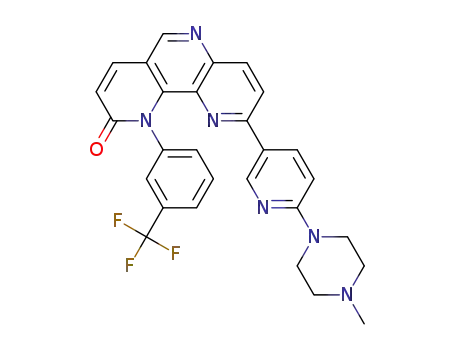 Molecular Structure of 1416000-00-4 (2-(6-(4-methylpiperazin-1-yl)pyridin-3-yl)-10-(3-(trifluoromethyl)phenyl)pyrido[3,2-c][1,5] naphthyridin-9(10H)-one)