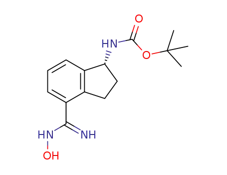 Molecular Structure of 1306763-32-5 ((R)-tert-butyl 4-(N-hydroxycarbamimidoyl)-2,3-dihydro-1H-inden-1-ylcarbamate)