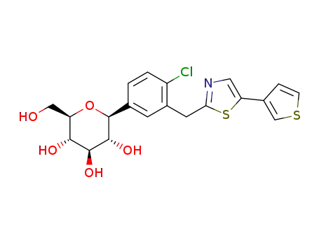 Molecular Structure of 1260242-26-9 ((2S,3R,4R,5S,6R)-2-(4-chloro-3-((5-(thiophen-3-yl)thiazol-2-yl)methyl)phenyl)-6-(hydroxymethyl)-tetrahydro-2H-pyran-3,4,5-triol)