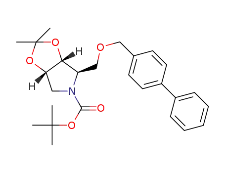 Molecular Structure of 1189331-56-3 (N-tert-butoxycarbonyl-1,4-dideoxy-2,3-O-isopropylidene-5-O-(p-phenylbenzyl)-1,4-imino-D-ribitol)