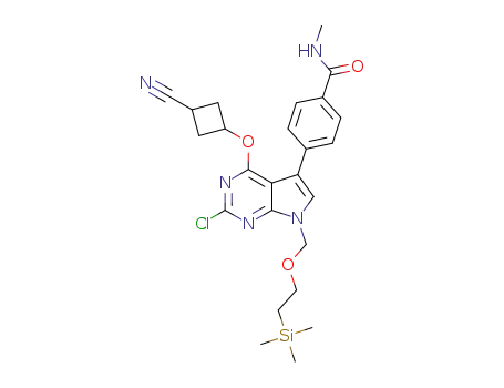 Molecular Structure of 1618663-92-5 (4-(2-chloro-4-(3-cyanocyclobutoxy)-7-((2-(trimethylsilyl)ethoxy)methyl)-7H-pyrrolo[2,3-d]pyrimidin-5-yl)-N-methylbenzamide)