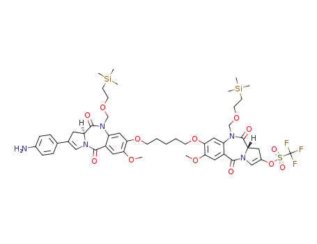 (S)-8-((5-(((S)-2-(4-aminophenyl)-7-methoxy-5,11-dioxo-10-((2-(trimethylsilyl)ethoxy)methyl)-5,10,11,11a-tetrahydro-1H-benzo[e]pyrrolo[1,2-a][1,4]diazepin-8-yl)oxy)pentyl)oxy)-7-methoxy-5,11-dioxo-10-((2-(trimethylsilyl)ethoxy)methyl)-5,10,11,11a-tetrahydro-1H-benzo[e]pyrrolo[1,2-a][1,4]diazepin-2-yl trifluoromethanesulfonate