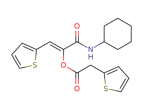 Molecular Structure of 1414349-77-1 ((Z)-3-(cyclohexylamino)-3-oxo-1-(thiophen-2-yl)prop-1-en-2-yl 2-(thiophen-2-yl)acetate)