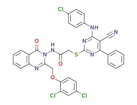 2-[(4-(4-chlorophenylamino)-5-cyano-6-phenylpyrimidin-2-yl)sulfanyl]-N-[2-(2,4-dichlorophenoxymethyl)-4-oxo-4H-quinazolin-3-yl]acetamide