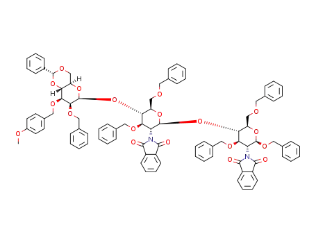 benzyl 2-O-benzyl-3-O-p-methoxybenzyl-4,6-O-(R)-benzylidene-β-D-mannopyranosyl-(1→4)-3,6-di-O-benzyl-2-deoxy-2-phthalimido-β-D-glucopyranosyl-(1→4)-3,6-di-O-benzyl-2-deoxy-2-phthalimido-β-D-glucopyranoside