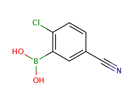 Molecular Structure of 936249-33-1 (2-CHLORO-5-CYANOPHENYLBORONIC ACID)