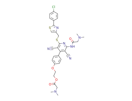Molecular Structure of 1112459-44-5 (2-(4-{2-({[2-(4-Chlorophenyl)-1,3-thiazol-4-yl]methyl}thio)-3,5-dicyano-6-[(N,N-dimethylglycyl)-amino]pyridin-4-yl}phenoxy)ethyl N,N-dimethylglycinate)