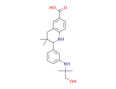 Molecular Structure of 1343454-46-5 (2-[3-(2-hydroxy-1,1-dimethyl-ethylamino)-phenyl]-3,3-dimethyl-1,2,3,4-tetrahydro-quinoline-6-carboxylic acid)