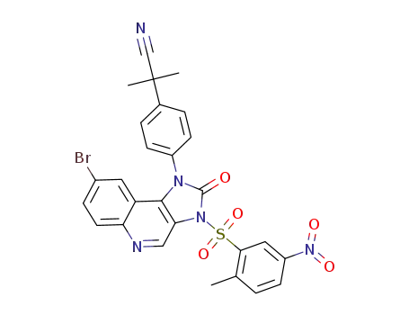 Molecular Structure of 1260167-27-8 (2-(4-(8-bromo-3-(2-methyl-5-nitrophenylsulfonyl)-2-oxo-2,3-dihydro-1H-imidazo[4,5-c]quinolin-1-yl)phenyl)-2-methylpropanenitrile)