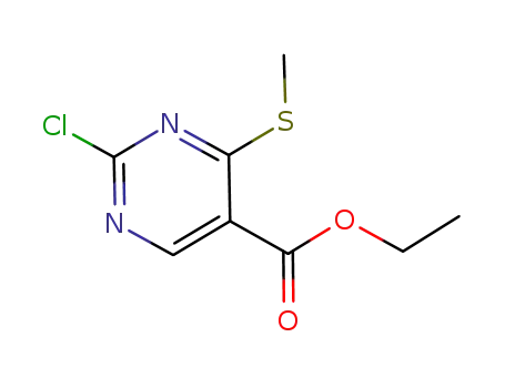 Molecular Structure of 643086-93-5 (5-Pyrimidinecarboxylic acid, 2-chloro-4-(methylthio)-, ethyl ester)